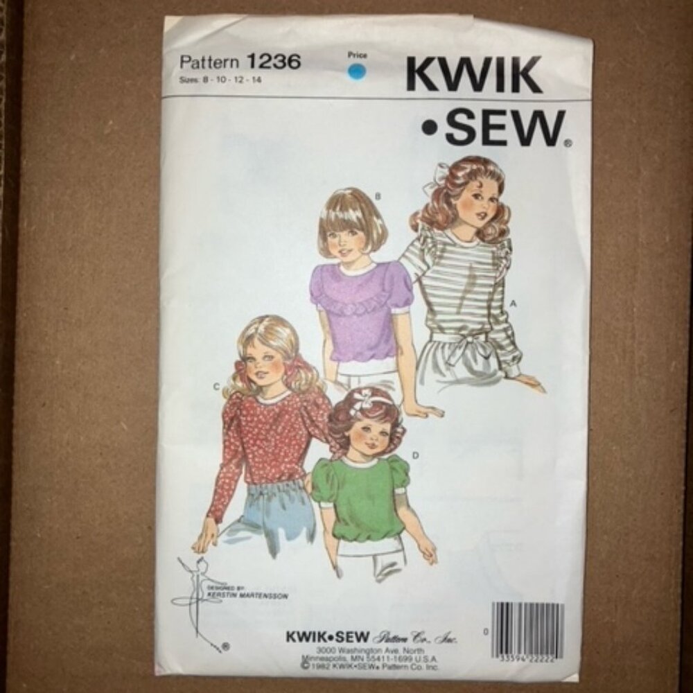 Kwik Sew Vintage pattern #1236 girls tops sizes 8-14 pre-owned NEVER USED